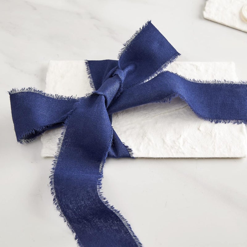 Keypan Navy Blue White Ribbon 1-1/2 x 15 Yards Handmade Cotton Frayed Fringe Fabric Ribbons for Crafts Flower Bouquets Wedding Baby Shower Home DIY Decor - Image 4